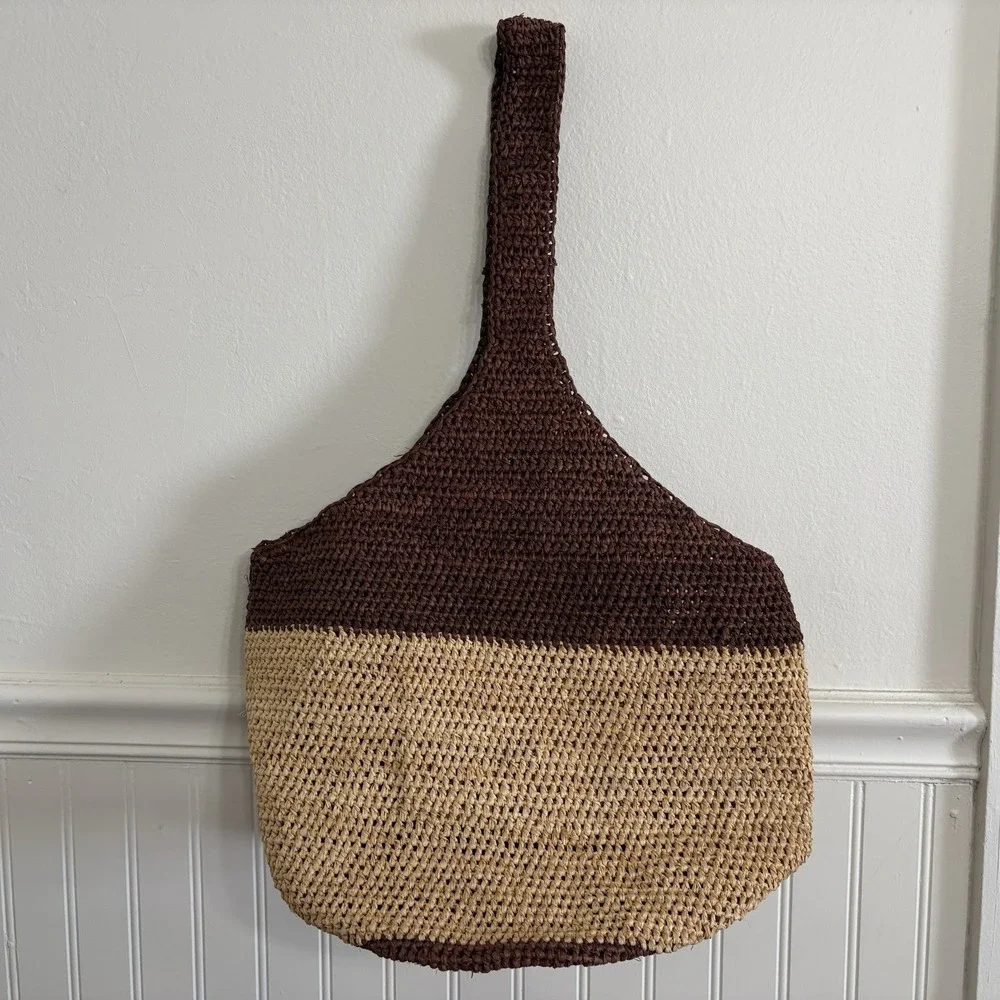 Vtg Helen Kaminski Australia Raffia Hobo Bag Two Tone Natural Straw Beach NWT